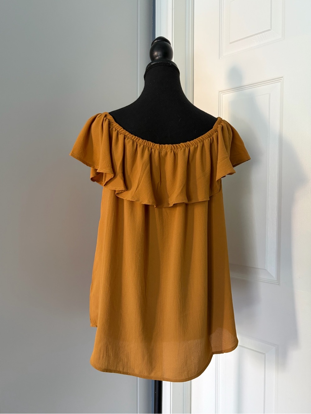 Mustard Yellow Off The Shoulder Ruffle Blouse - Picture 5 of 6